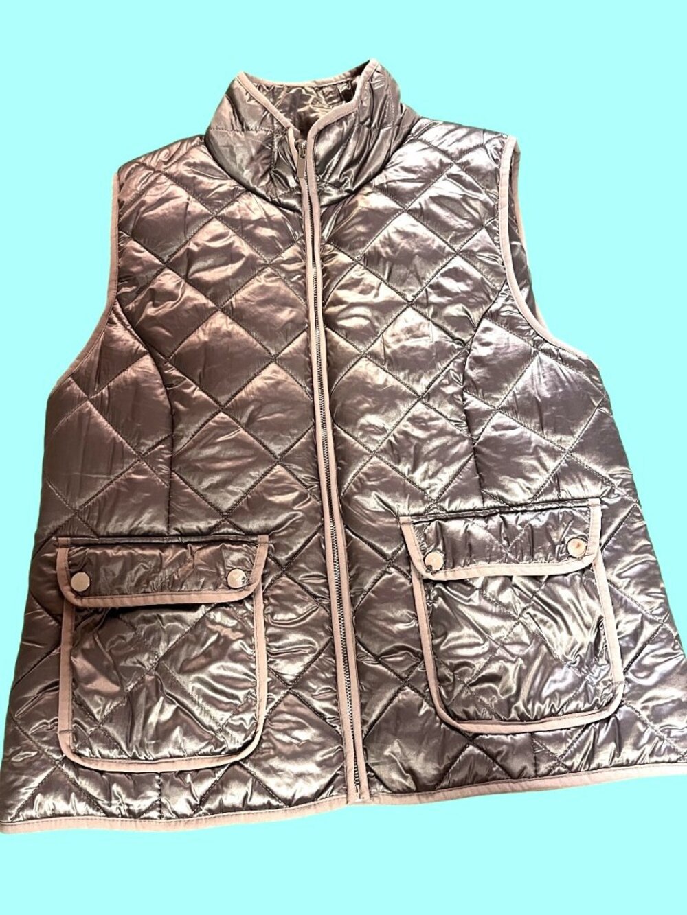 Workshop Republic Clothing Womens Quilted Metallic Vest XL Silver Puffer
